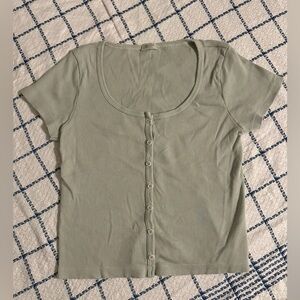 Brandy Melville Green Ribbed Button-Up Top